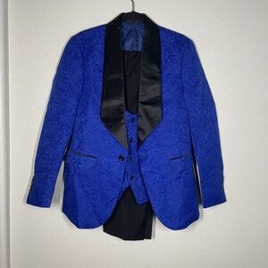 Men’s Slim Fit Suite‎ Jaquard Floral 3-piece Wedding/Prom Royal Blue Size Small